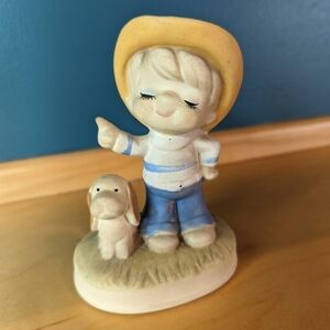 Japan Poppet Hat Boy Figurine with Puppy Dog Vintage